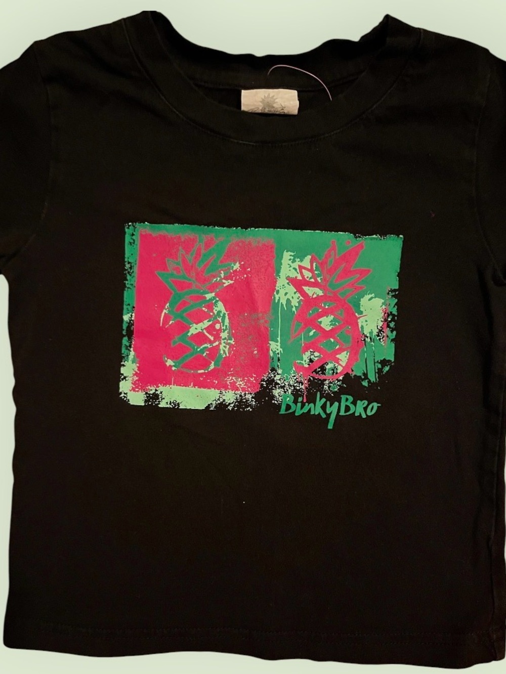 BinkyBro Pineapple Graphic Tee | Neon Pink & Mint | Toddler 12–18M Coastal Shirt